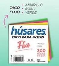 TACO PAPEL HUSARES FLUO 9x9cm