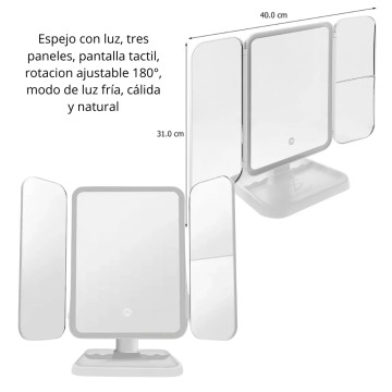 TG ESPEJO C/LUZ OR0884 3 PANELES
