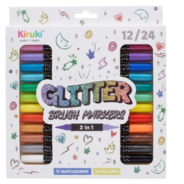 MARCADOR KIRUKI DOBLE P. PINCEL GLITTER x12 700023